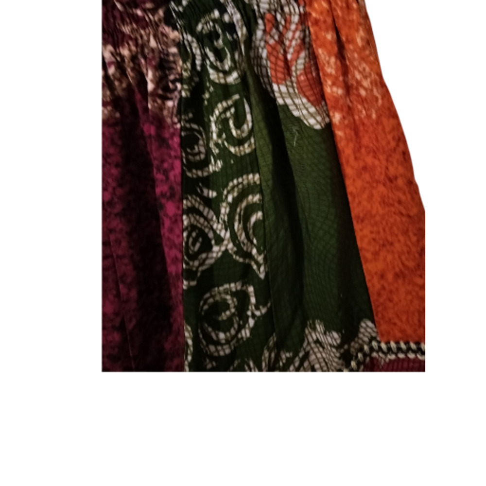 SK 147)Multicolor Batik Print Patchwork Tiered Pullon Long Skirt One Size (S/M) - Picture 3 of 6